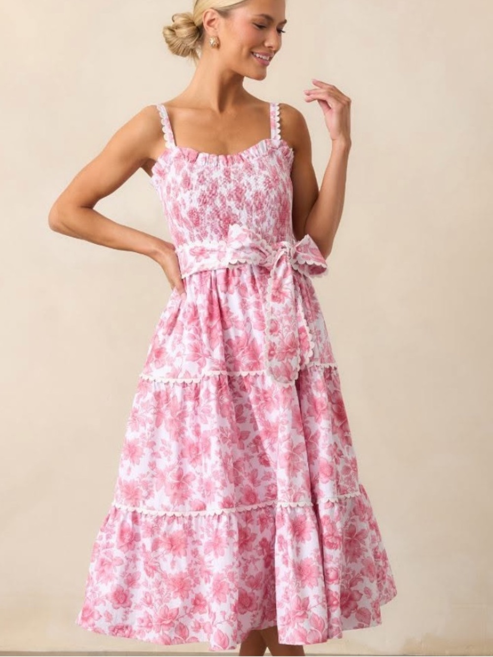 Prosperina Darcy La France Dianthus Pink Floral Cotton Midi Dress